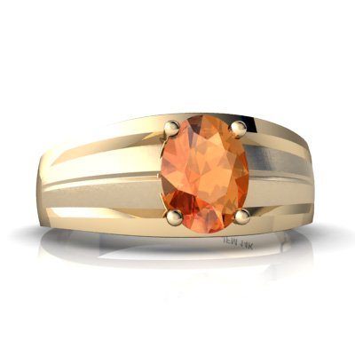 14K Yellow Gold Oval Fire Opal Men's Men's Ring Size 12