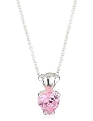 Disney "Princess" Girls Sterling Silver Pink Cubic Zirconia Heart Pendant Necklace and Chain