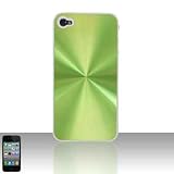 Green Aluminum Metal Snap on Hard Skin Shell Protector Cover Case for Apple Iphone 4 4g 4th Gen + Front and Back Lcd Screen Guard + Microfiber Pouch Bag