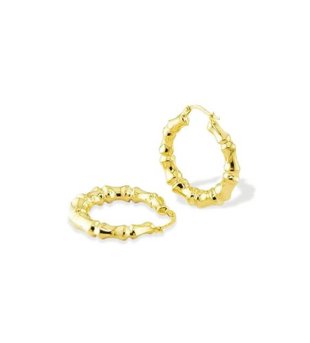 Solid 14k Yellow Gold Small Bamboo Bone Hoop Earrings
