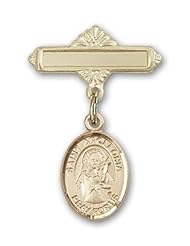 14K Gold Baby Badge with St. Apollonia Charm and Polished Badge Pin