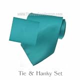 New Mens Solid Teal Green Tie Necktie Hanky Set