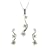 Silver Ladies trilogy Cubic Zirconia wave pendant & earring set + 18" curb chain