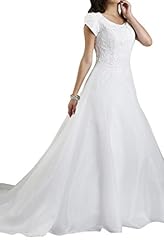 Lace Jeweled Short Sleeves Floral Print Organza Natural   Waistline Wedding Dress 