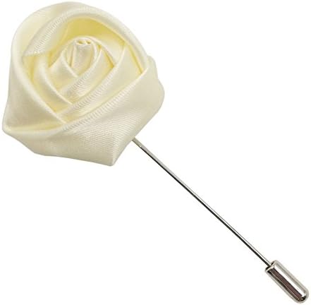 Men's Lapel Flower Handmade Silk Boutonniere Pin for Suit - Rose (White)