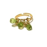 Peridot Ring 01 Beaded Green Faceted Adjustable Gold Plated Crystal Healing Gemstone Reiki Energy