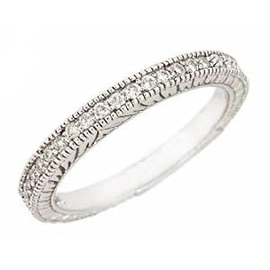 10K White Gold Diamond Wedding Anniversary Band Ring Antique Style 0.22ct in Pave Setting (SI Clarity, H Color)