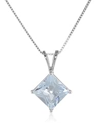 14k Gold 6mm Princess Cut Birthstone 4-Prong Solitaire Pendant, 18"