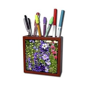 WhiteOak Photography Floral Prints - Light and Dark Purple Delphiniums - Tile Pen Holders-5 inch tile pen holder