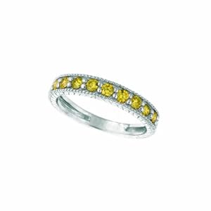 14 Karat White Gold stack Motif Ring Enhanced With Champagne Diamonds. (yellow-Color SI-Clarity 0.16-Carat)