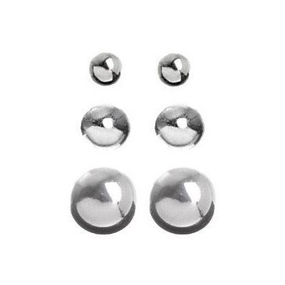 Sterling Silver Rhodium Plated 4mm 6mm and 8mm Ball Stud Post Earring Set