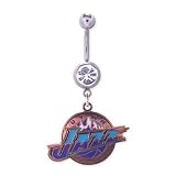 Utah Jazz 316L Stainless Steel Belly Ring with Cubic Zirconia with Cubic Zirconia - 14G - 5/8 Inch Bar Length - Sold Individually