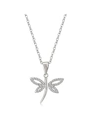 Alexander James White Gold Rhodium Bonded 16 Inch Cubic Zirconia Dragonfly Pendant in Silvertone. Chain included.