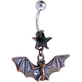 Black Cubic Zirconia Star Bronze Gothic Bat Dangle Belly Ring