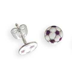 Fu�ball Ohrstecker PAAR echt Sterling Silber 925 violett wei� (Artikel 811028)