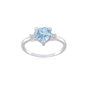Sterling Silver 7mm Heart Blue Topaz and Diamond-Accent Ring, Size 5