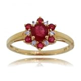 New 14 KT Yellow Gold Flower Ring w Rubies & Diamonds