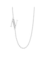 Sterling Silver 16" + 2" Extension Sideways Initial "N" CZ Necklace