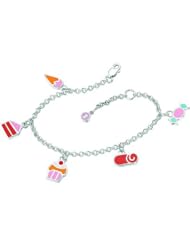 0.01 Cts Diamond Multi Charm Childrens Bracelet in Silver