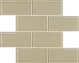 Arizona Tile 3 by 6-Inch Skylights Glossy Glass Tile on a 12 by 12-Inch Staggered Mesh, Cashew, 8-Pack