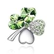 Pink� Cristal - BROCHE PIN " Tr�fle Porte-Bonheur " Cristal iris� Couleur vert et blanc (Hauteur avec b�li�re 2,5 cm) Plaqu� Or Blanc 18 Carats - Femme- Green