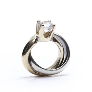 Novobeads Engagement Ring Charm Bead in Sterling Silver and 14Kt Gold - Made in the USA - Fits Pandora and Other European Bead Bracelets