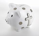 Mud Pie Baby Classic Keepsakes White and Silver Ceramic Piggy Bank, Cross