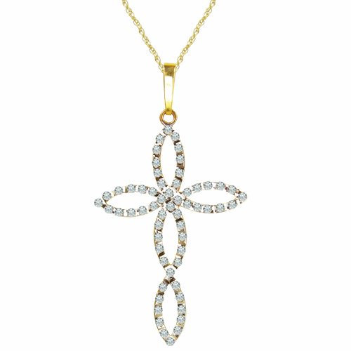 Diamond Fascination 14K Yellow Gold Diamond Accent Fancy Cross Pendant w/ 18 Inch Chain