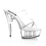 Pleaser Shoes WomenÕs Delight-602R, 5 3/4'' Stiletto Heel Two-Band Platform Slide W/Rhinestone