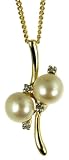 9ct Yellow Gold Ladies Pearl and Diamond Pendant with 18 Curb Chain