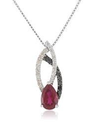 Sterling Silver Created Ruby and Multi-Colored Diamond Pendant Necklace, 18" (1/3 Cttw, I-J Color, I2-I3 Clarity)
