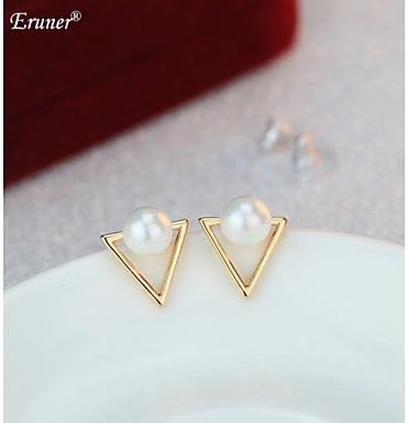 Euner? 2015 New Arrival Elegant Pearl Stud Earrings Fashion Gold Plated Triangle Metal Ear Stud For Women Gold