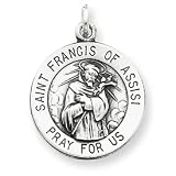 Sterling Silver Antiqued Saint Francis of Assisi Pendant - 5/8 Dia. - JewelryWeb
