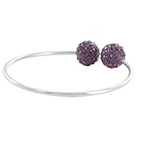 IMAGE OF AFBS016 Sterling Silver 12mm Round Sparkling Dark Amethyst Crystal Cuff Bracelet