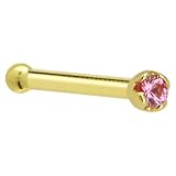Solid 14KT Yellow Gold 1.5mm Genuine Pink Sapphire Nose Bone - 18 Gauge