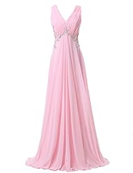 Sexy V-neck Lace Backless Ruched Open-Back Sleeveless Chiffon/Satin   Ball Gown Evening Dress/Prom Dress/Party Dress 