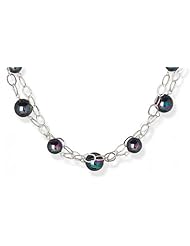 MMA Silver - 16 inch+2 inchExtension Double Strand Grey Glass Pearl Necklace