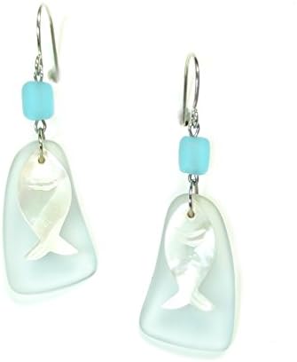 Solares Silver Plated Aqua Blue Fish Recycled Sea Glass Earrings