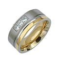 New Mens Titanium Gold Band Ring with CZ Stones, 8mm Wide. Available in most sizes. Comes in a Quality Gift Box.