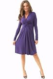 Long Sleeve Shirred V-Neck Knot Front Rayon Jersey Dress, Small, Charcoal
