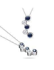 0.12 Cts Diamond & 0.45 Cts Blue Sapphire Bubble Pendant in 18K White Gold