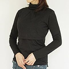 ミルフェルム 綿モダールハイネックシャーリングＴシャツ （Mサイズ/ブラック/母乳育児用授乳服）