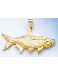 Gold Nautical Charm Pendant 3-D Oxeye Tarpon Fish Textured