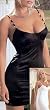 Sexy Black Chemise Lingerie Mini Dress with Silver Ring Shoulder Straps