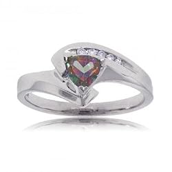Mystic Fire Topaz Diamond White Gold Ring Size 7