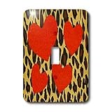 Florene Décor II - Cheetah Print With 4 Red Hearts - Light Switch Covers - single toggle switch