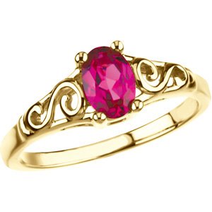 July 14K Yellow Gold Teen Imitation Birthstone Ring