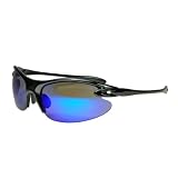 JiMarti RV17 Sport Wrap Sunglasses Golf, Cycling, Running. Mirror lens colors (Silver & Ice Blue)