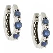 Blue Sapphire & Diamond Hoop Earrings 3 Stone Design in White Gold