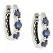 Blue Sapphire & Diamond Hoop Earrings 3 Stone Design in White Gold